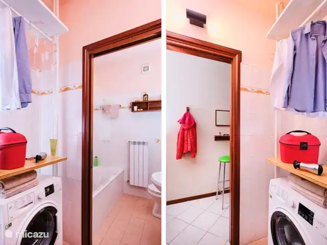 Le Quattro Stagioni Lakeview-beach huren in Italië, Comomeer, Acquaseria - appartement  badkamer met wasmachine en kleding rek