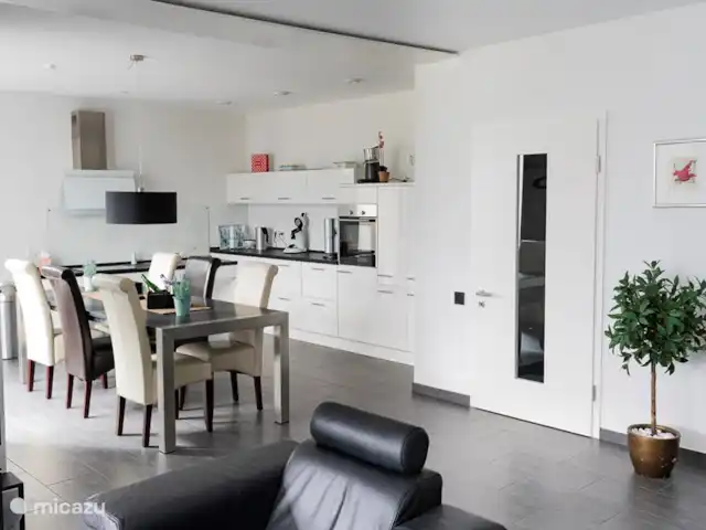 villa en Alemania, Hunsrück, Morbach – Villa Mosela Cocina abierta con fregadero y zona de cocción adaptada a minusválidos.