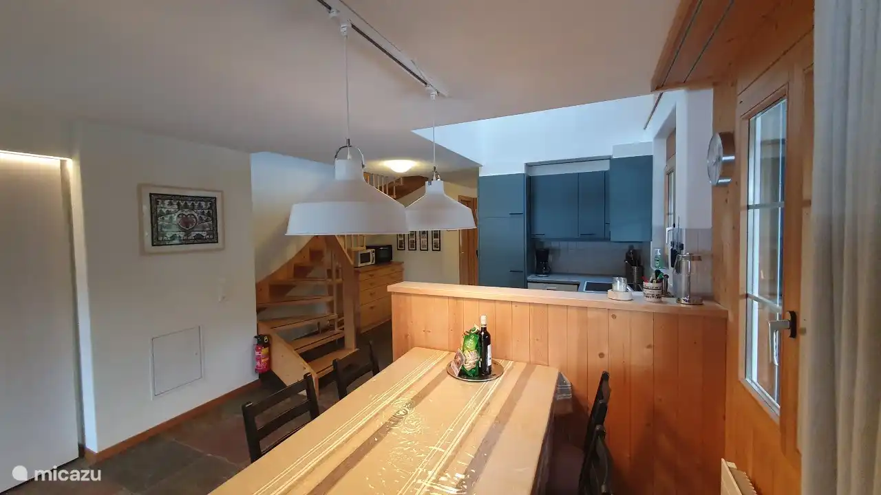 dining table and kitchen