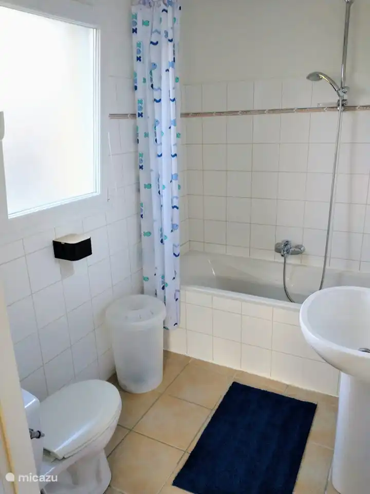Salle de bain avec baignoire, douche, WC et lavabo