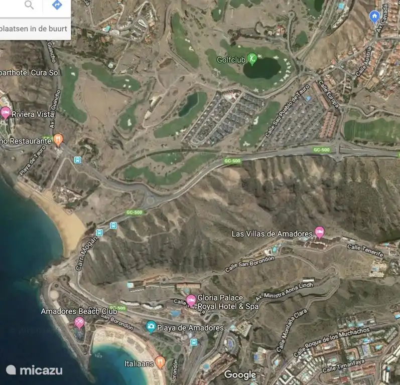 En haut à droite Villa Tauro. Gauche Playa de Tauro et Amadores.