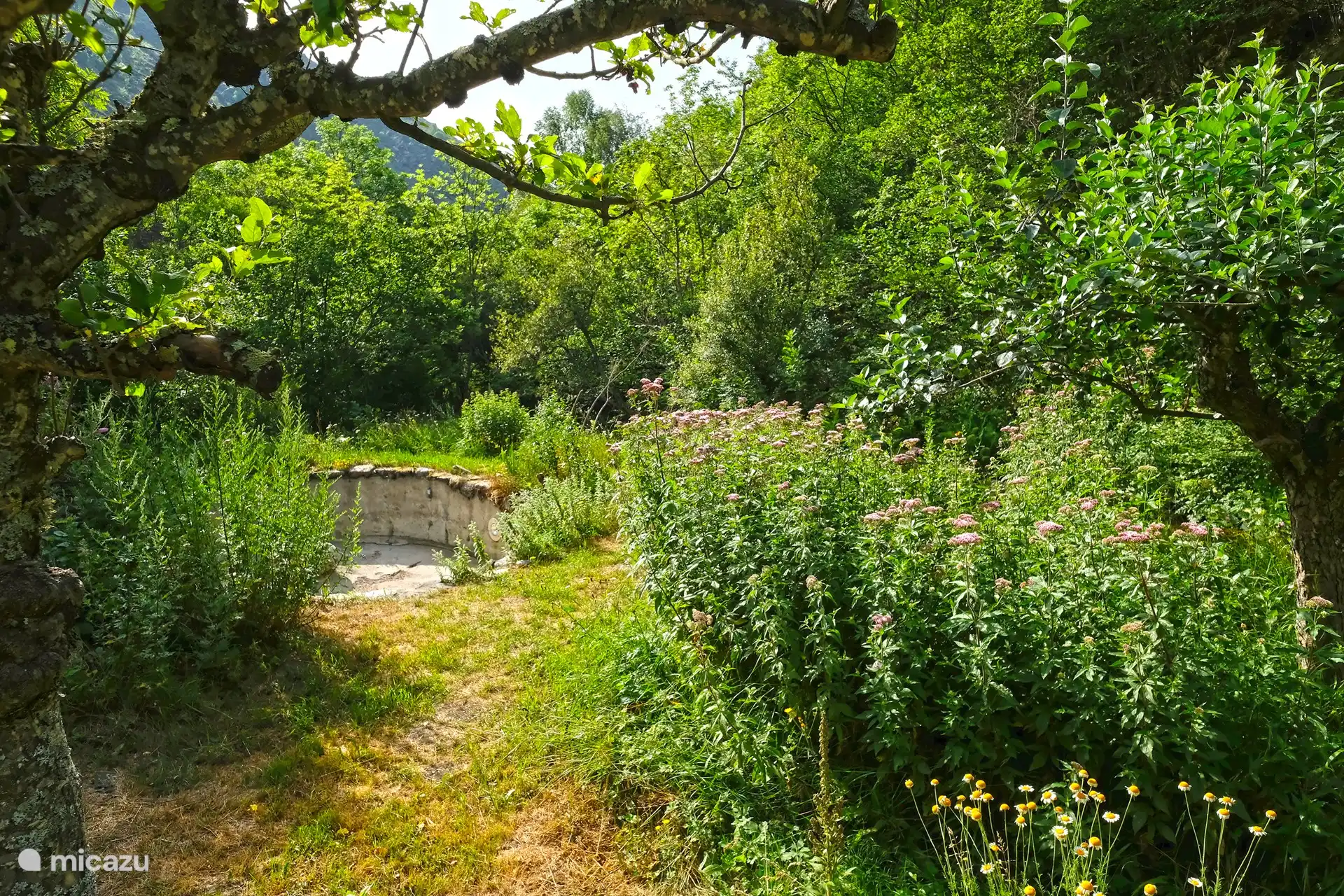 Im Garten gibt es einen Pool, der bis zu einem von Ihnen festgelegten Niveau gefüllt werden kann, ideal für kleine Kinder :-)