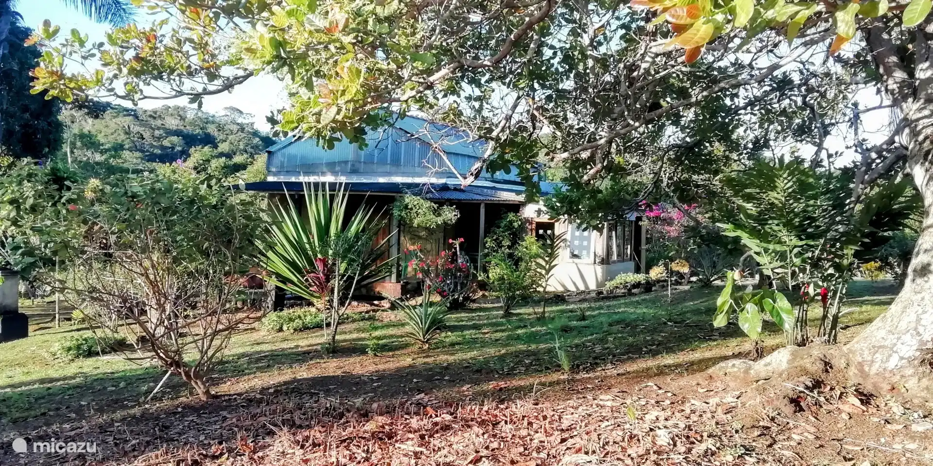 Vista a la casa de campo con el primer cuarto de secado en el techo