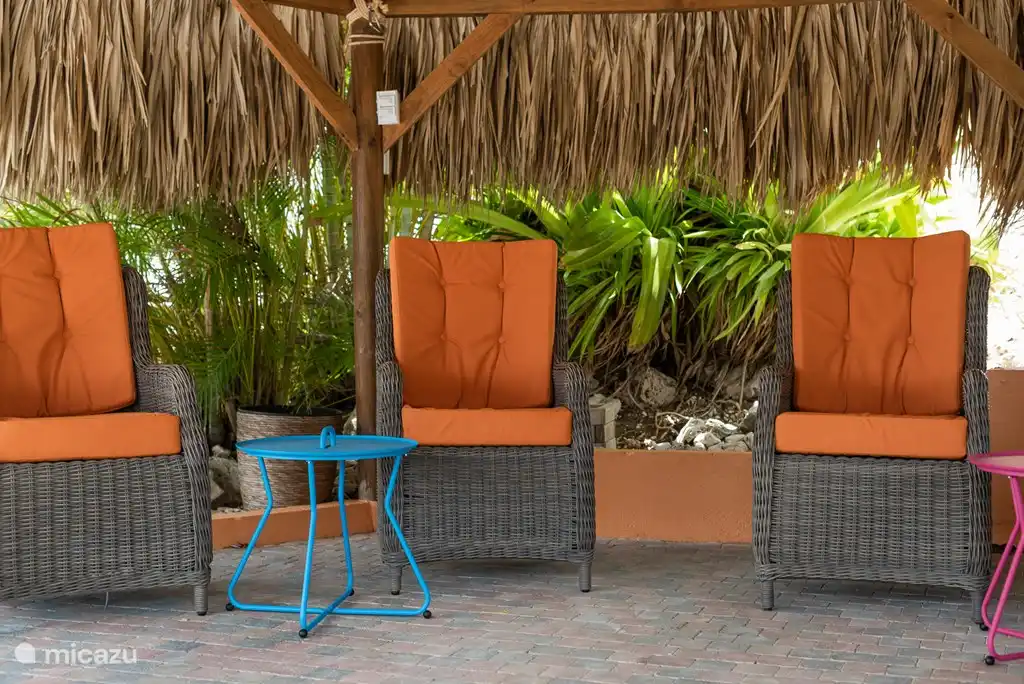 Palapa im Garten mit Beleuchtung