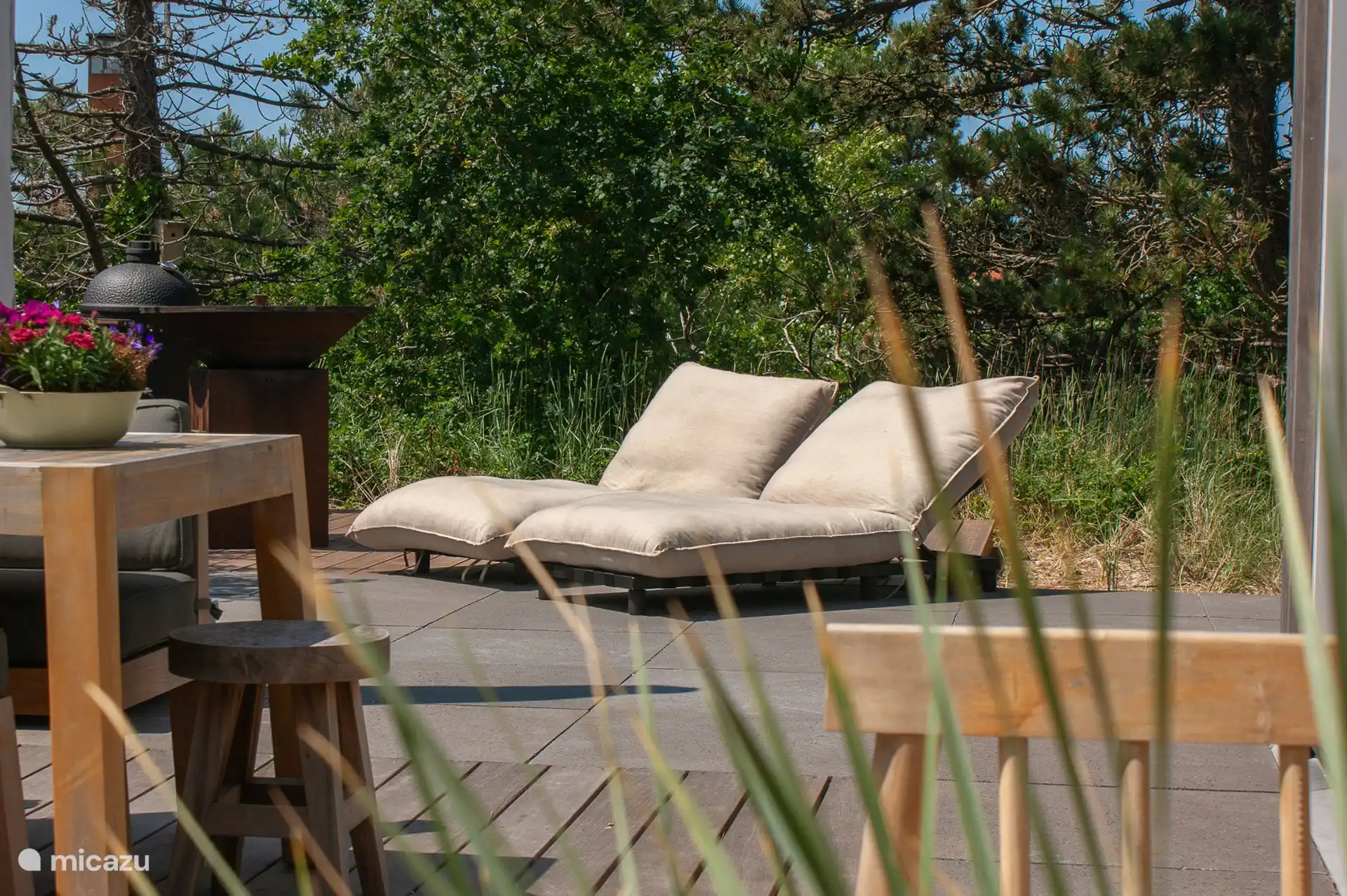 Soft sun loungers with comfortable cushions.