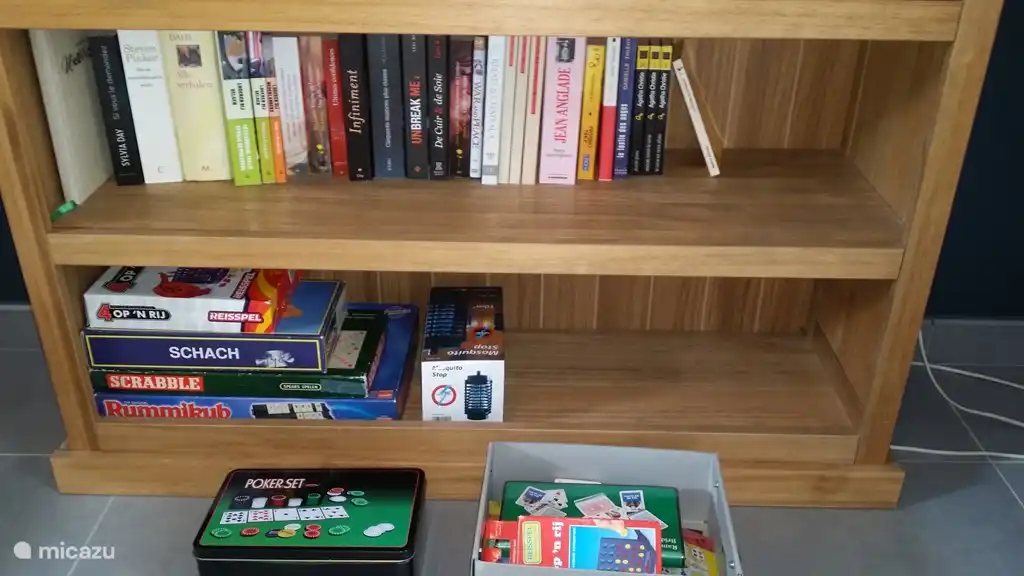 Bibliotheek met gezelschapsspelen voor binnen