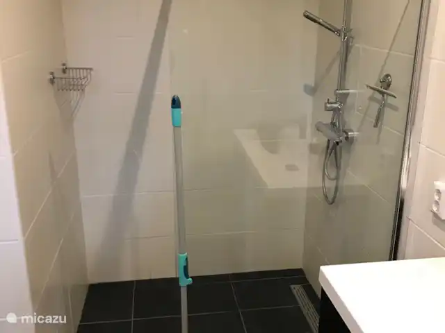 BuitenGewoon huren in Nederland, Drenthe, Westerbork - vakantiehuis De doucheruimte is 140 cm lang, dit is van het zeepbakje tot de douchestang/-kop en 115 cm breed.