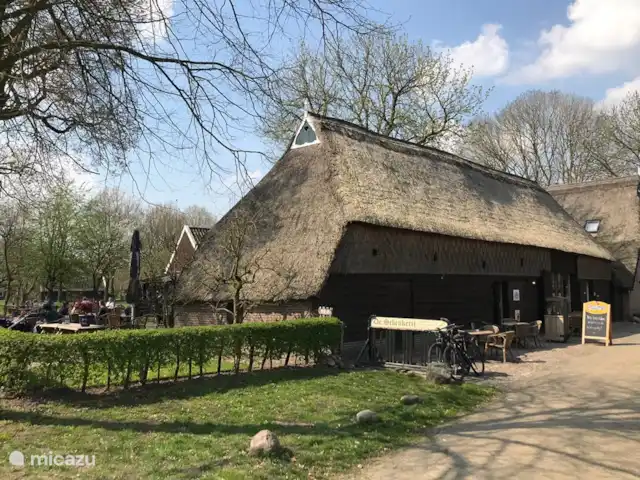 BuitenGewoon huren in Nederland, Drenthe, Westerbork - vakantiehuis Een gezellig terrasje in Orvelte waar het zomers en tijdens themadagen gezellig druk is.