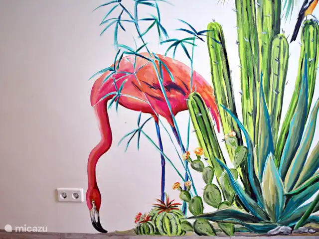 Nieuwe ruime woning met zeezicht huren in Curaçao, Curacao-Midden, Blue Bay - villa muurschildering beneden