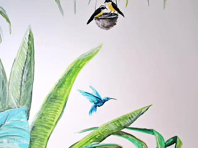 Nieuwe ruime woning met zeezicht huren in Curaçao, Curacao-Midden, Blue Bay - villa muurschildering beneden