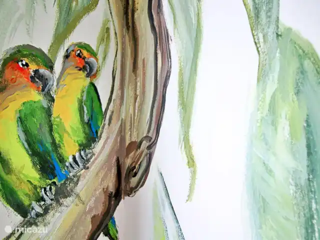 Nieuwe ruime woning met zeezicht huren in Curaçao, Curacao-Midden, Blue Bay - villa muurschildering beneden