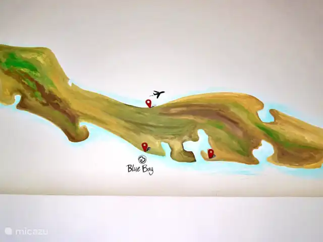 Nieuwe ruime woning met zeezicht huren in Curaçao, Curacao-Midden, Blue Bay - villa muurschildering in woonkamer