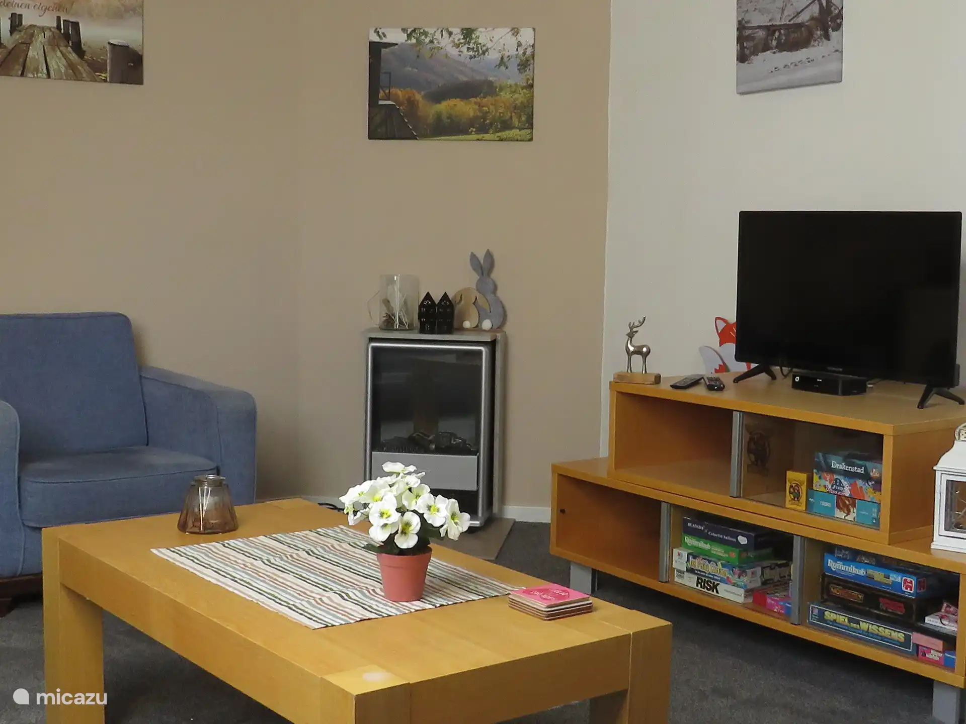 SAT tv met NL zenders, en spelletjeskast. Ook kinderspeelgoed aanwezig