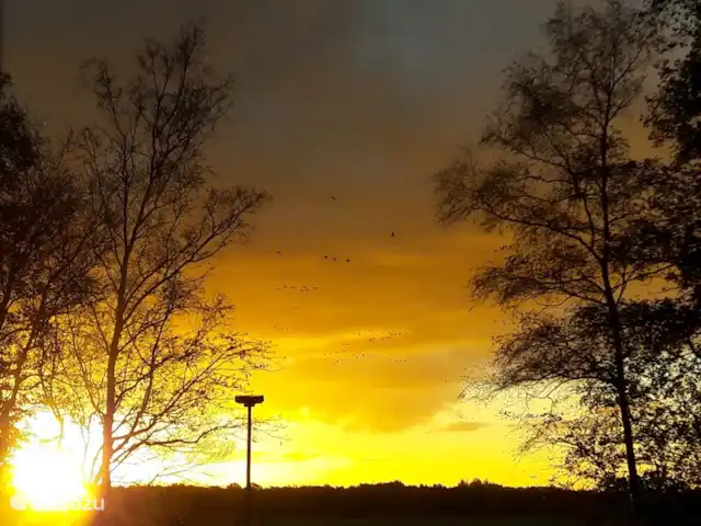 De Uithoek huren in Nederland, Drenthe, Doldersum - chalet Zonsopgang vanuit het huisje gezien