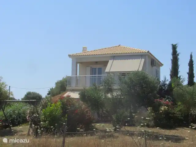 Stroungitsa Villa | Grèce, Péloponnèse, Kamaria-Finikounda - villa Vue de la maison avec jardin fleuri, partie de l'oliveraie