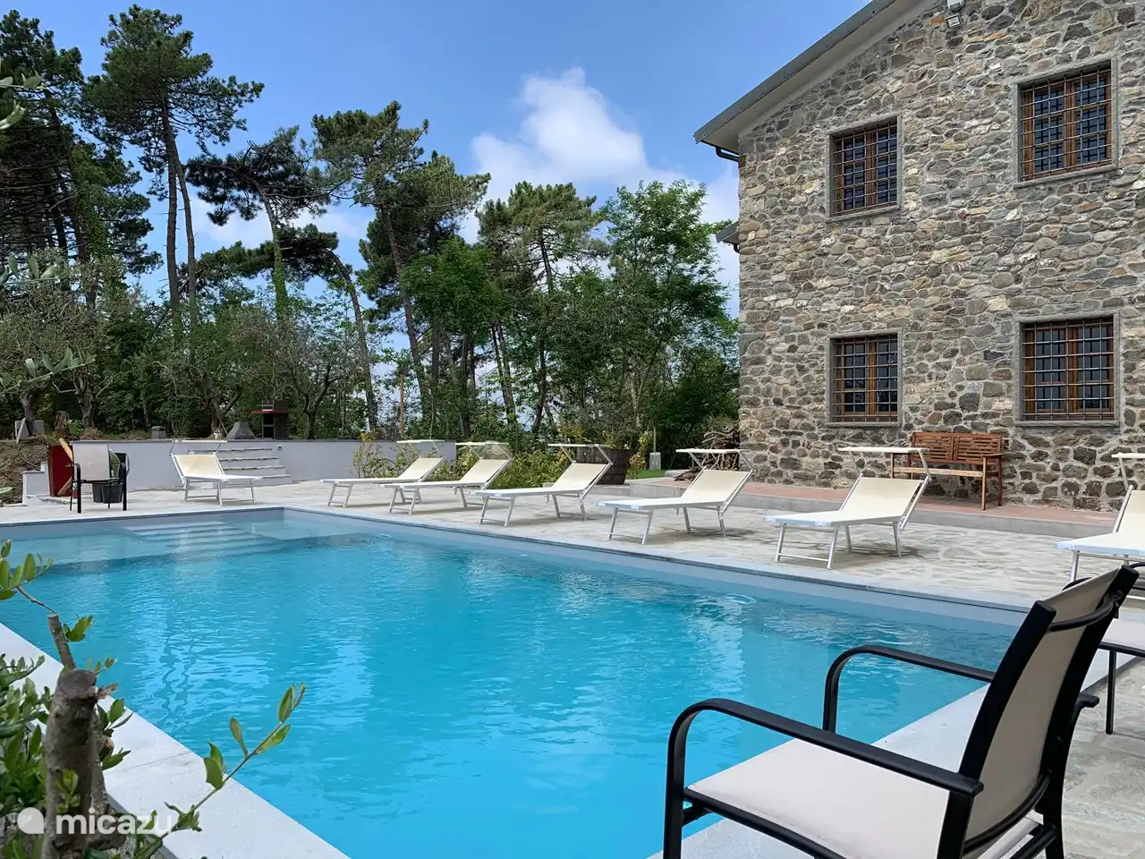 piscina con barbacoa de fondo