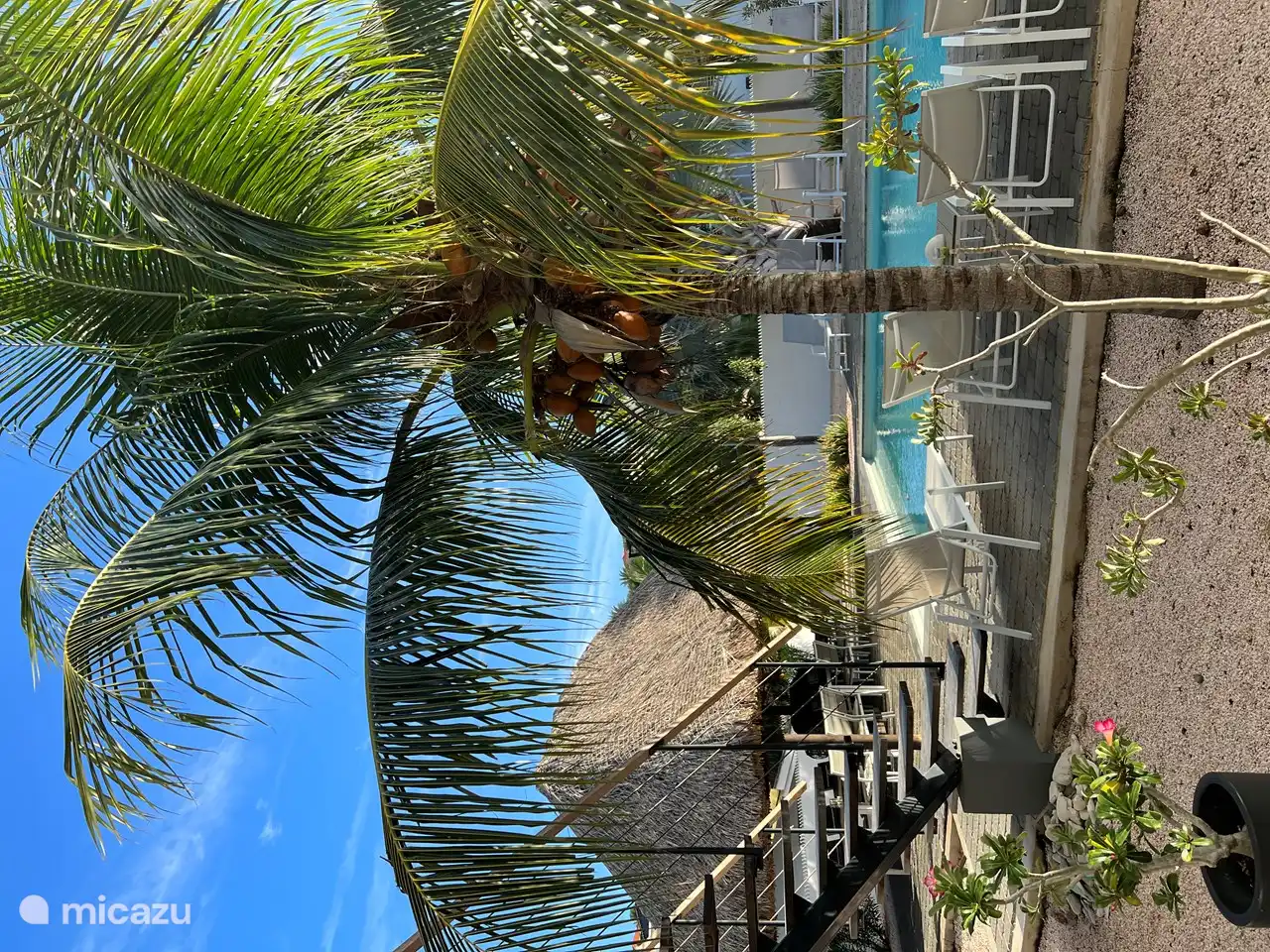 Escaliers pour aller du penthouse à la piscine.