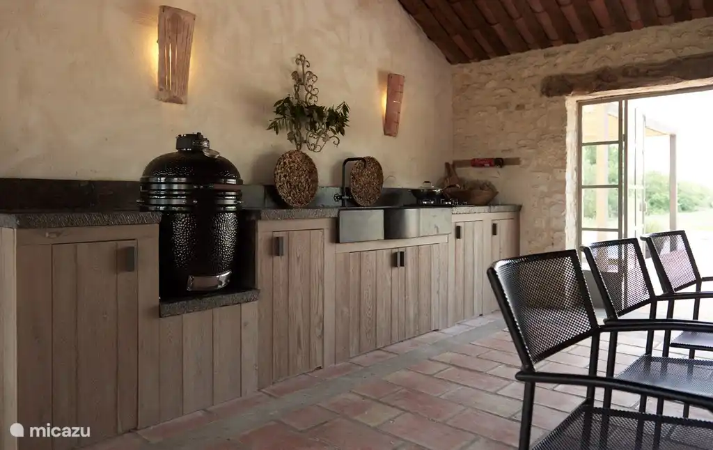 patio kitchen with kamado grill