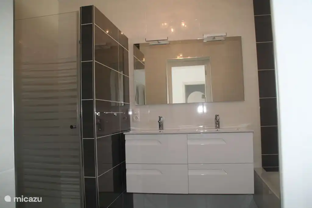 Die geräumige Dusche der Suite.