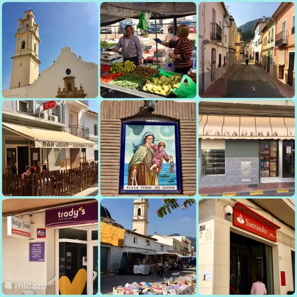 Village Xeresa a poca distancia con panadería, carnicería, supermercado, farmacia, 2 bancos y algunos bares.