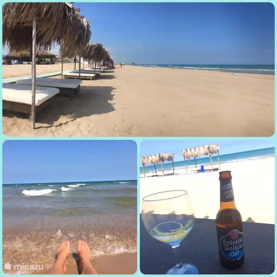 Playa de Xeraco, un pueblo más pequeño y tranquilo sin paseo pero con chiringuitos. Especialmente en temporada alta es mucho más tranquilo aquí que en Gandia.