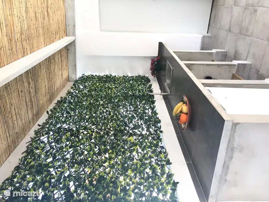 Outdoor kitchen on the roof terrace with fridge