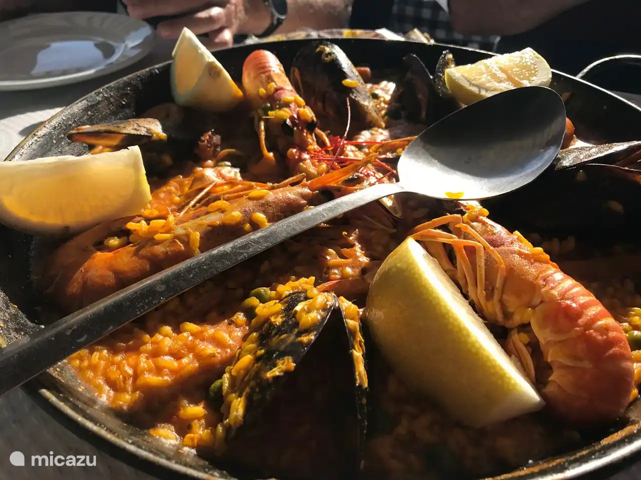 Paella. Voor de deur van het Malaga Beach House bij ieder restaurant te bestellen.