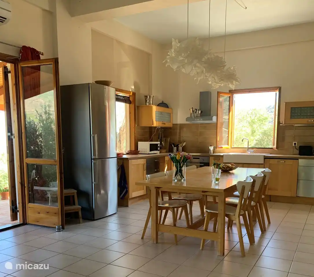 The dining table with 6 chairs.