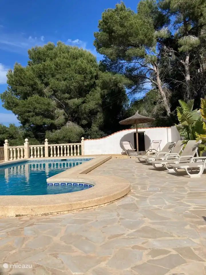 Geräumige Terrasse mit allen Gartenmöbeln