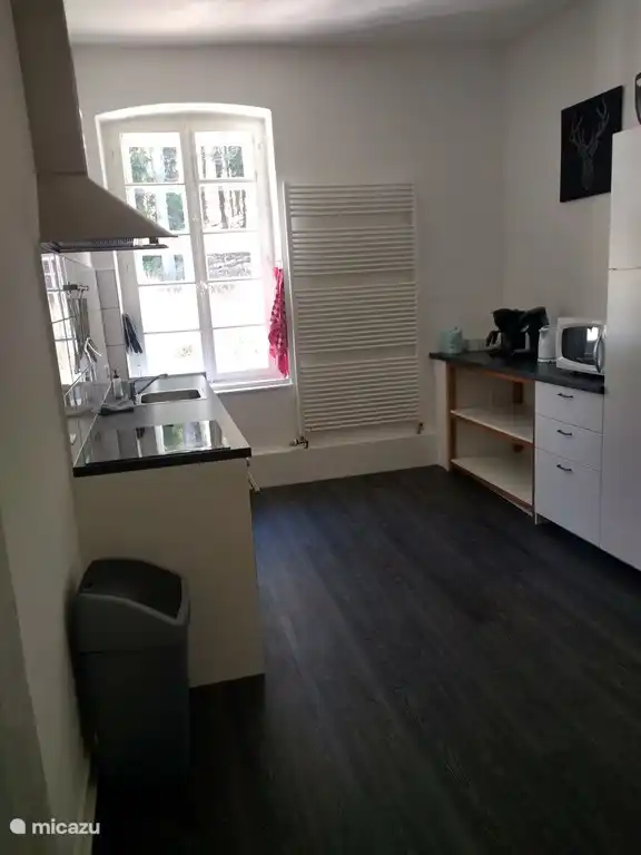 Die neue geräumige Küche verfügt über einen Geschirrspüler, ein Induktionskochfeld und einen Backofen.