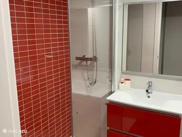 Location de Vacances Espagne, Costa Blanca, Orihuela Costa, appartement - Casa Bosque Douche avec robinet thermostatique, lavabo et toilettes adjacentes à la chambre principale