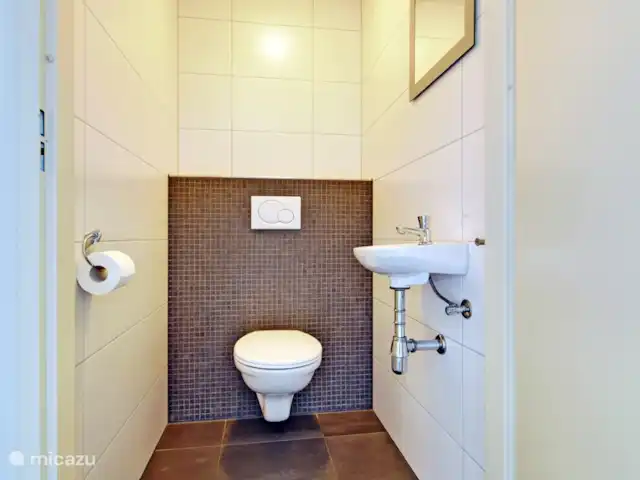 villa en Países Bajos, Güeldres, Beekbergen – La casa del estanque de Veluwe - ÚLTIMA HORA El aseo contemporáneo y bien cuidado en la planta baja, acabado en el mismo estilo que los 2 cuartos de baño.