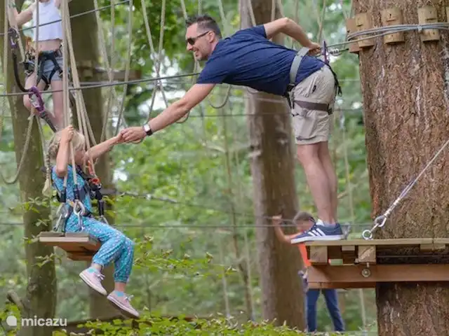 villa en Países Bajos, Güeldres, Beekbergen – La casa del estanque de Veluwe - ÚLTIMA HORA ¡También es genial para jóvenes y mayores! En Klimbos Veluwe en Apeldoorn, a 12 km de distancia, puedes elegir entre 10 aventuras de escalada, con aproximadamente 90 transiciones diferentes, cada una con su propio grado de dificultad. Con un boleto puedes escalar durante 3,5 horas, incluidos los 30 minutos de instrucción obligatoria.