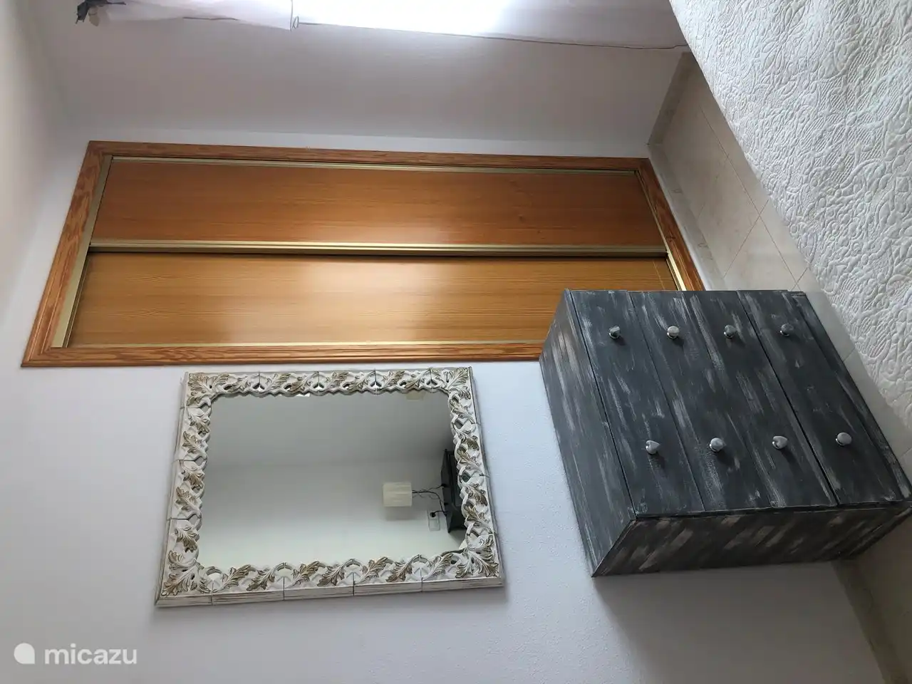 2 person bedroom with wardrobe and chest of drawers with mirror 