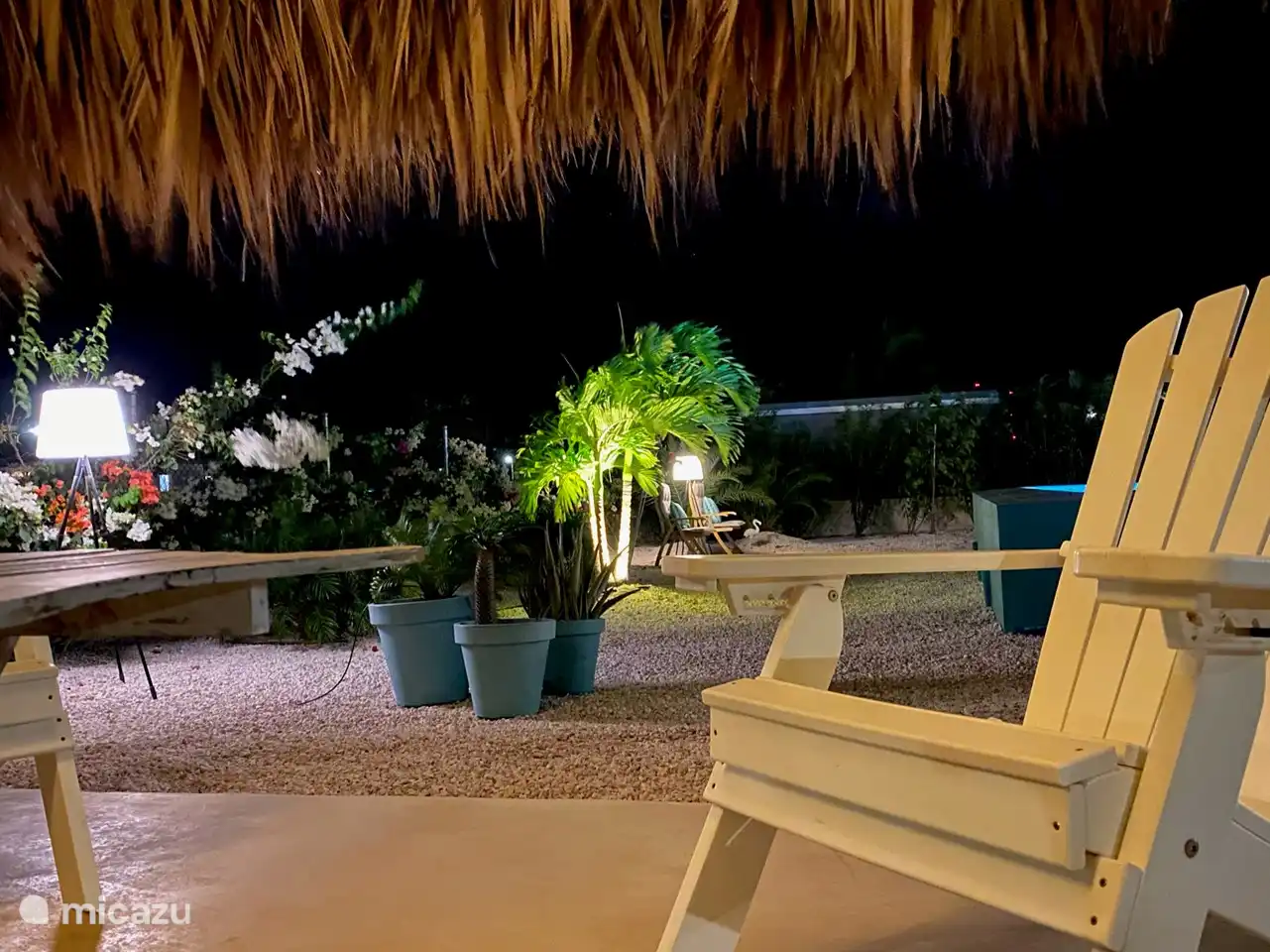 Jardin le soir depuis la palapa