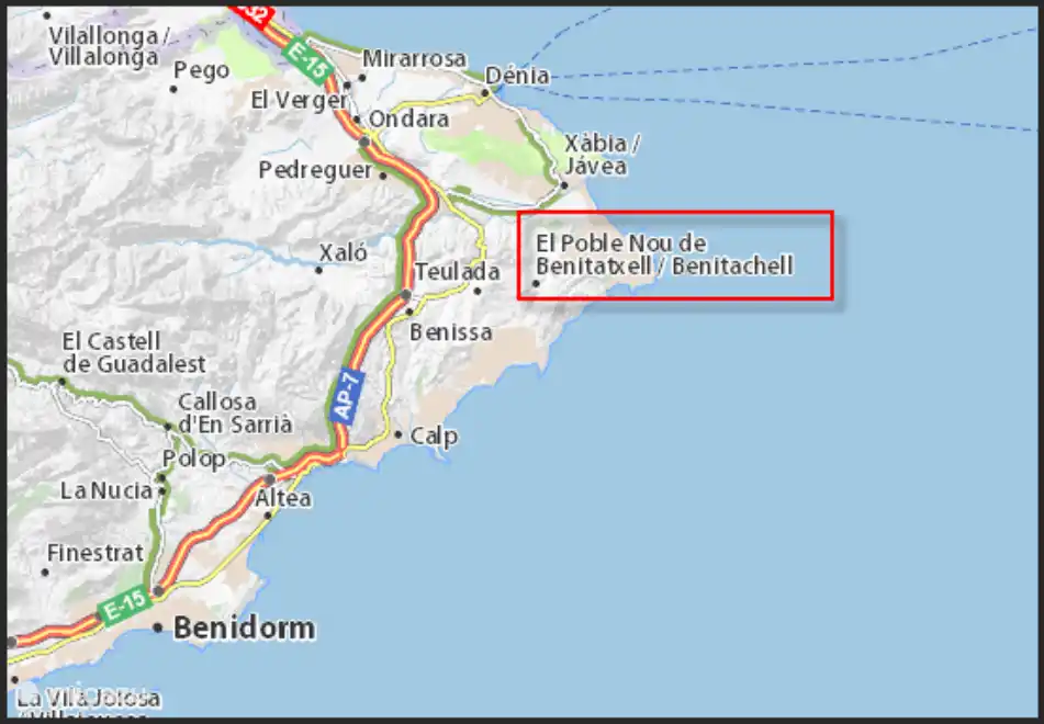 L'appartement est situé à Bentitachell. Vous pouvez voler à Alicante (90 km.) et à Valence (130 km.).