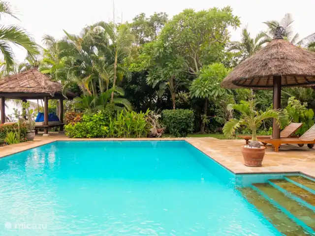 Villa Cahaya 2 chambres + bk piscine plage | Indonésie, Bali, Lovina - villa Vue d'ensemble de la grande piscine privée avec terrasse et gazebo directement sur la mer.