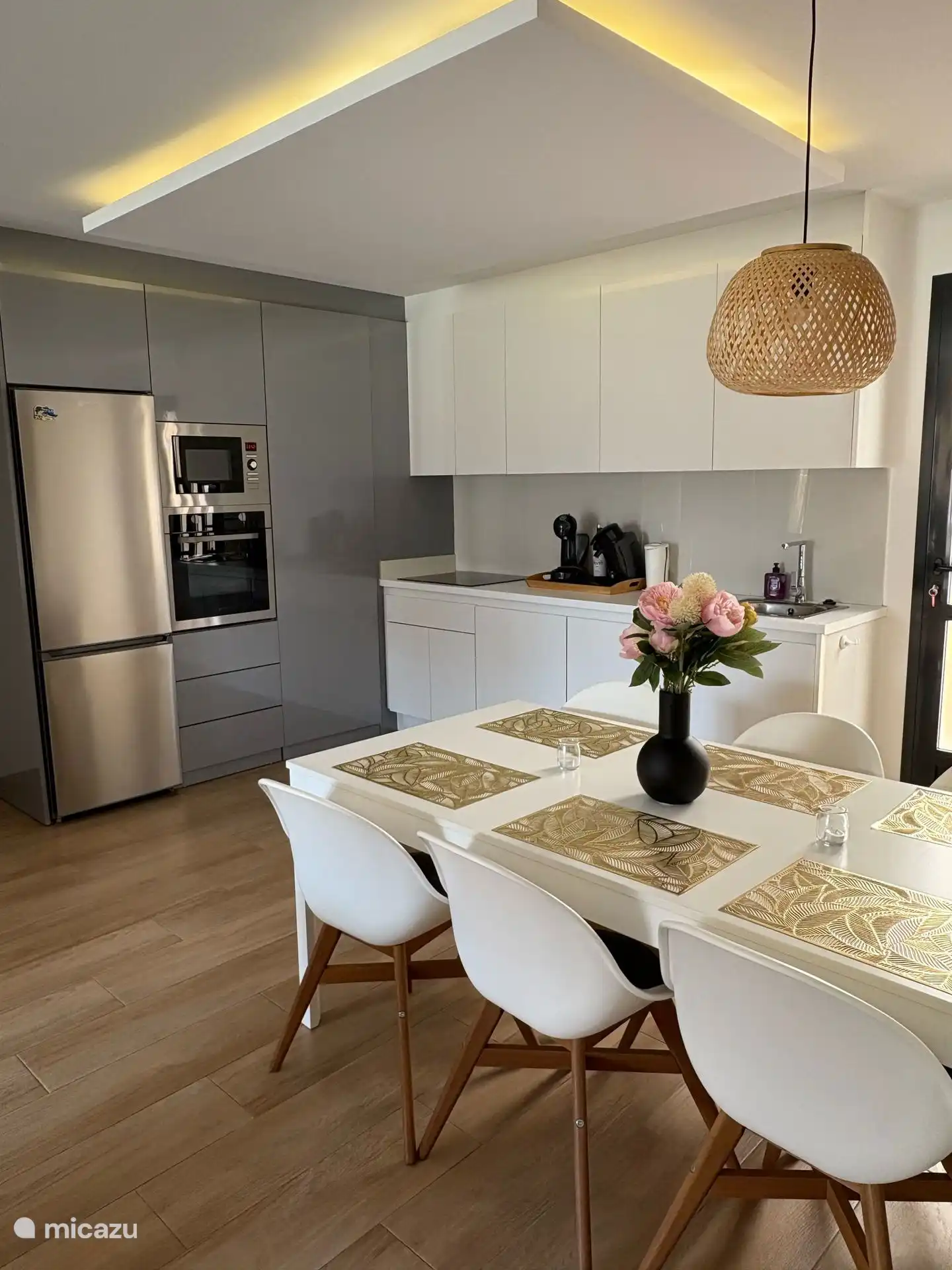 Cuisine avec tout le nécessaire lave-vaisselle, micro-ondes, four, cuisinière à induction, réfrigérateur et congélateur + lave-linge