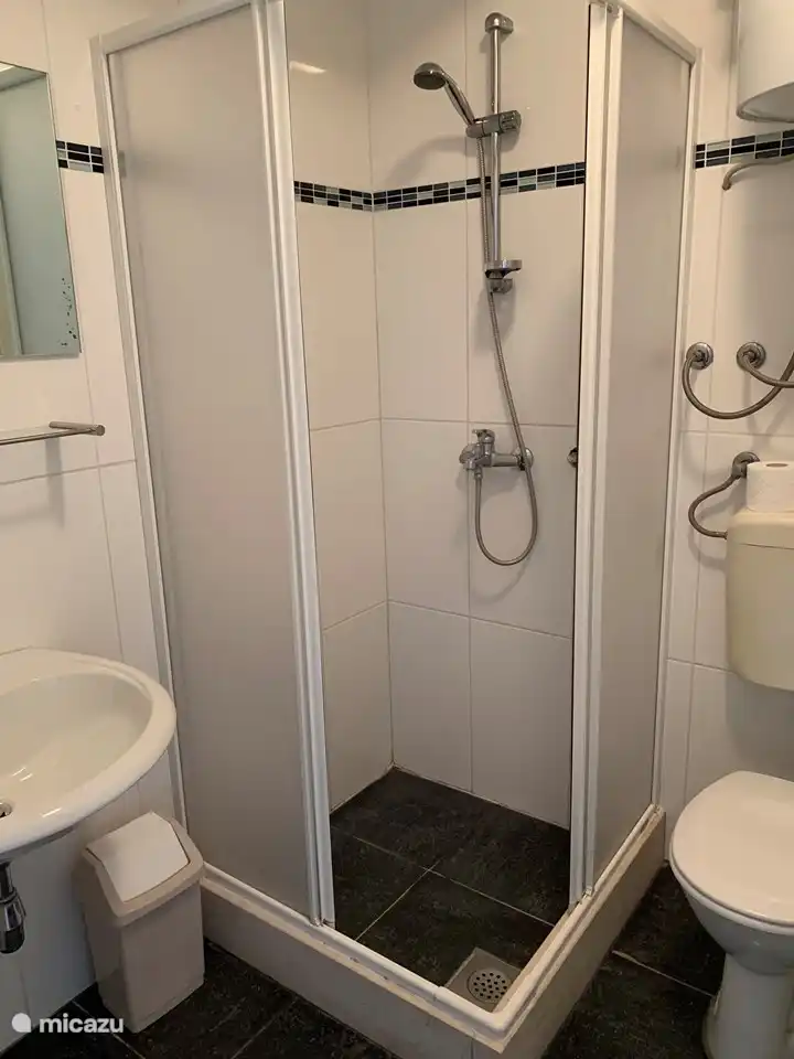 Villa Maral A1: bathroom with shower, sink and toilet