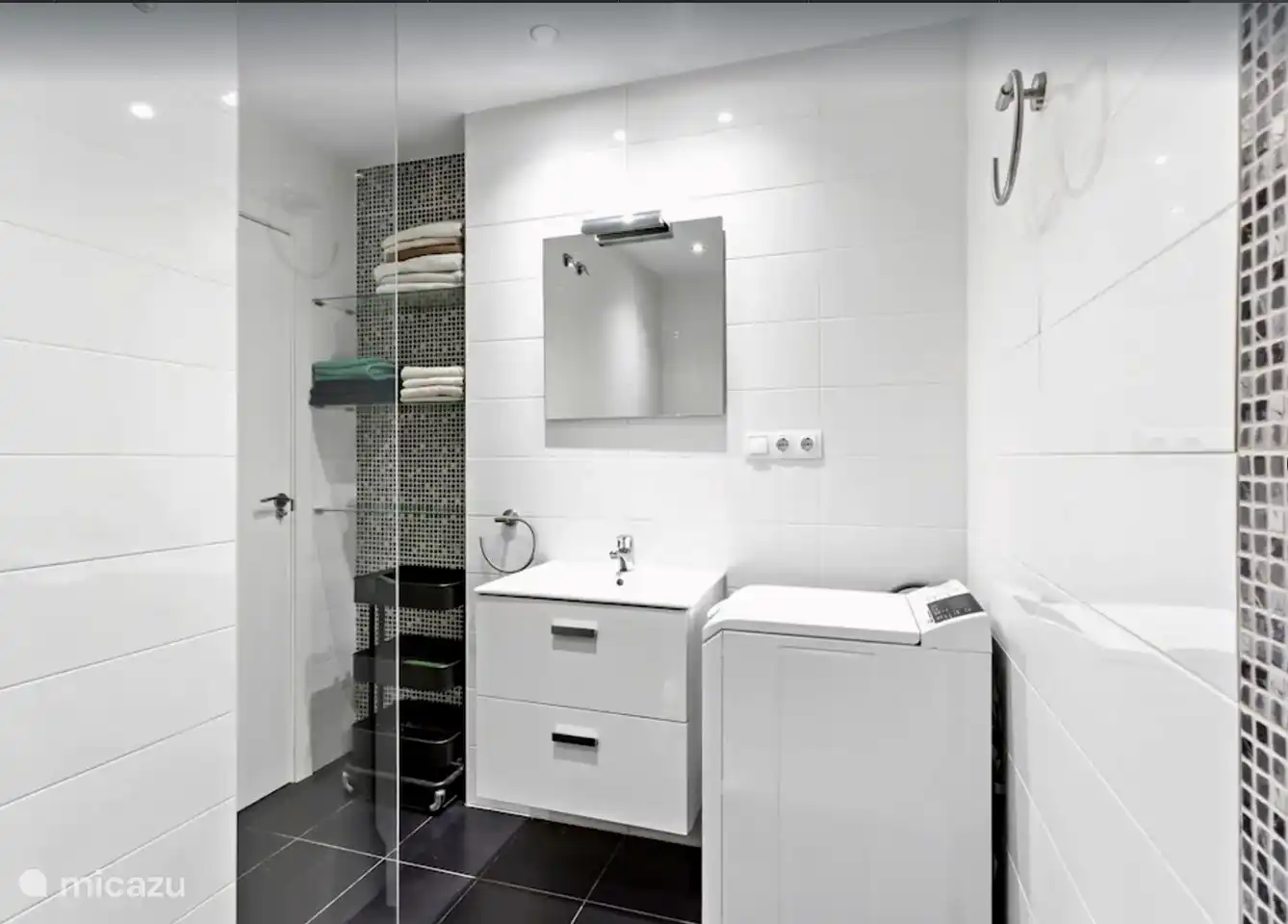 Begehbare Dusche mit Waschmaschine