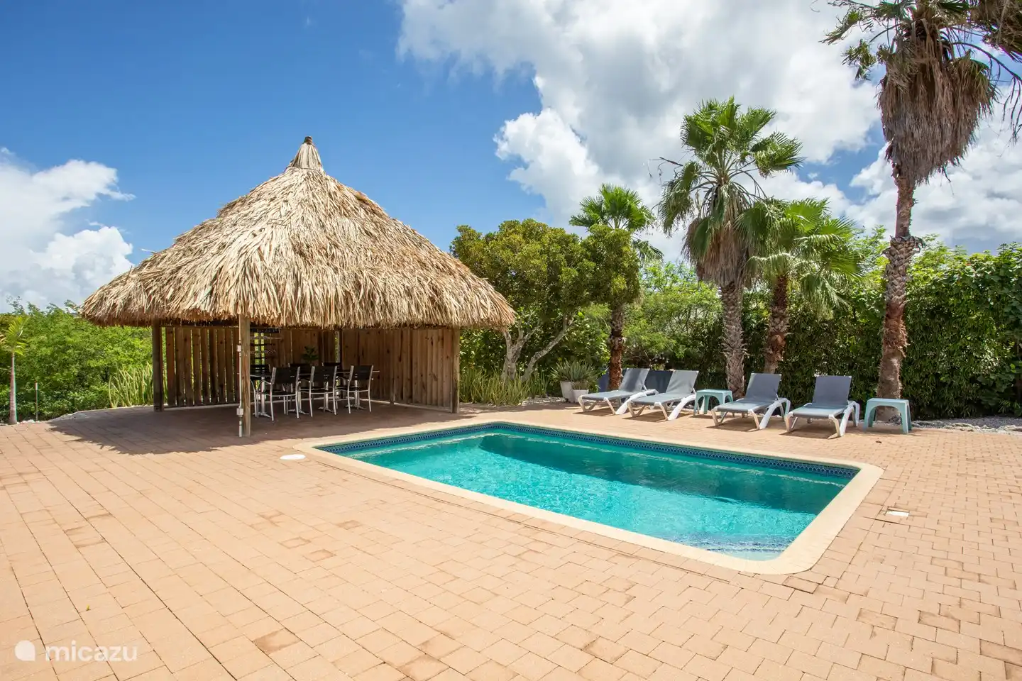 Piscine dans un grand jardin avec beaucoup d'intimité