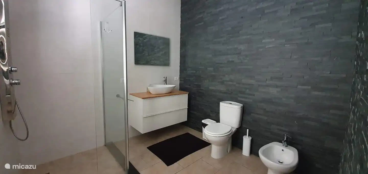 Badkamer en-suite met douche, wastafel, toilet en bidet