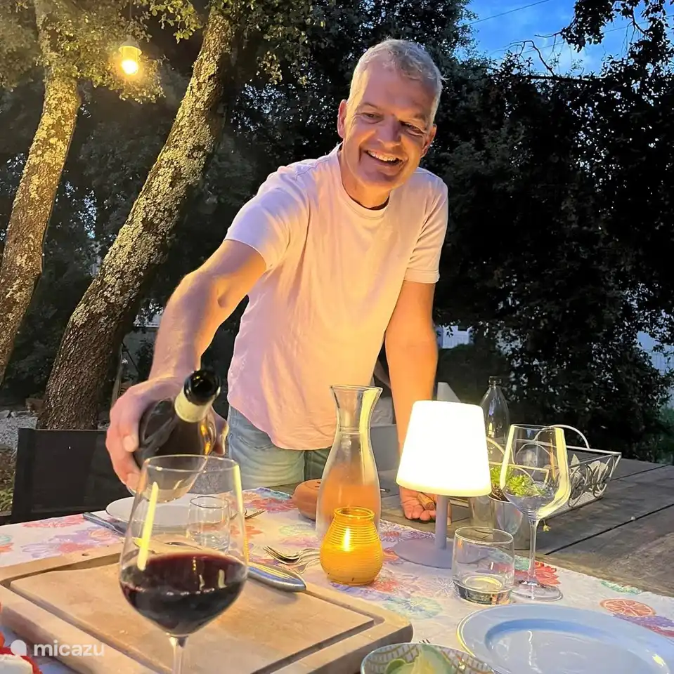 Lovely large dining table (3x1.10) in the garden for long and cozy summer evenings.