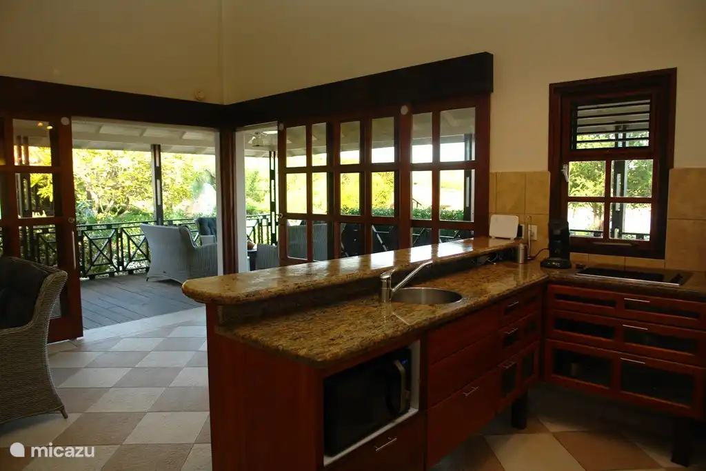 View from kitchen to spacious terrace.