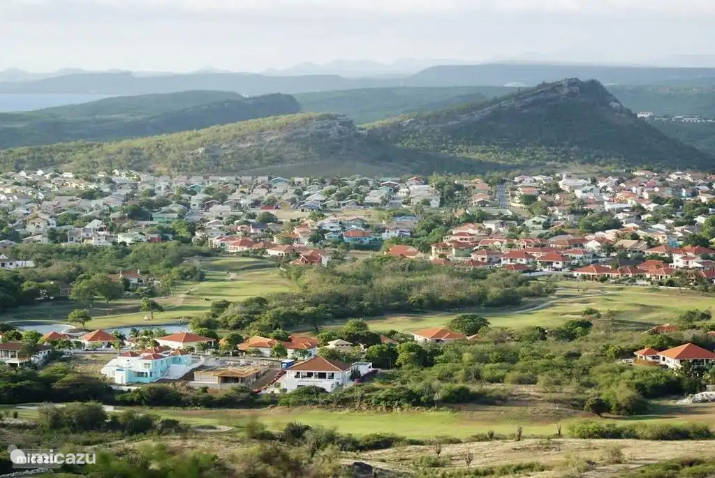 Aerial view Blue Bay Resort, on the ocean. Most villas are for permanent residence.