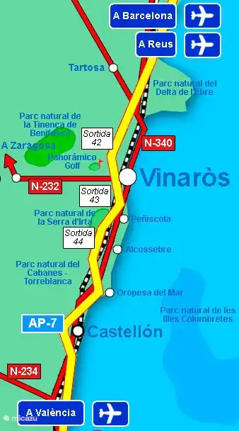 Die Lage von Vinaros zwischen Barcelona und Valencia