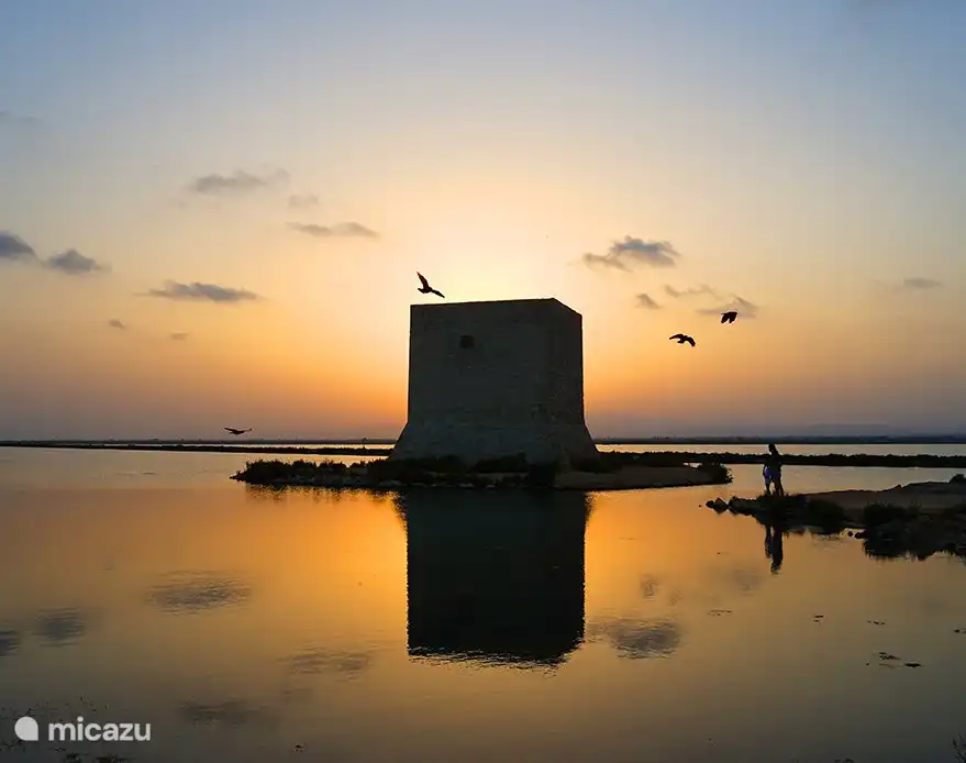 Die untergehende Sonne auf den Santa Pola Salinen