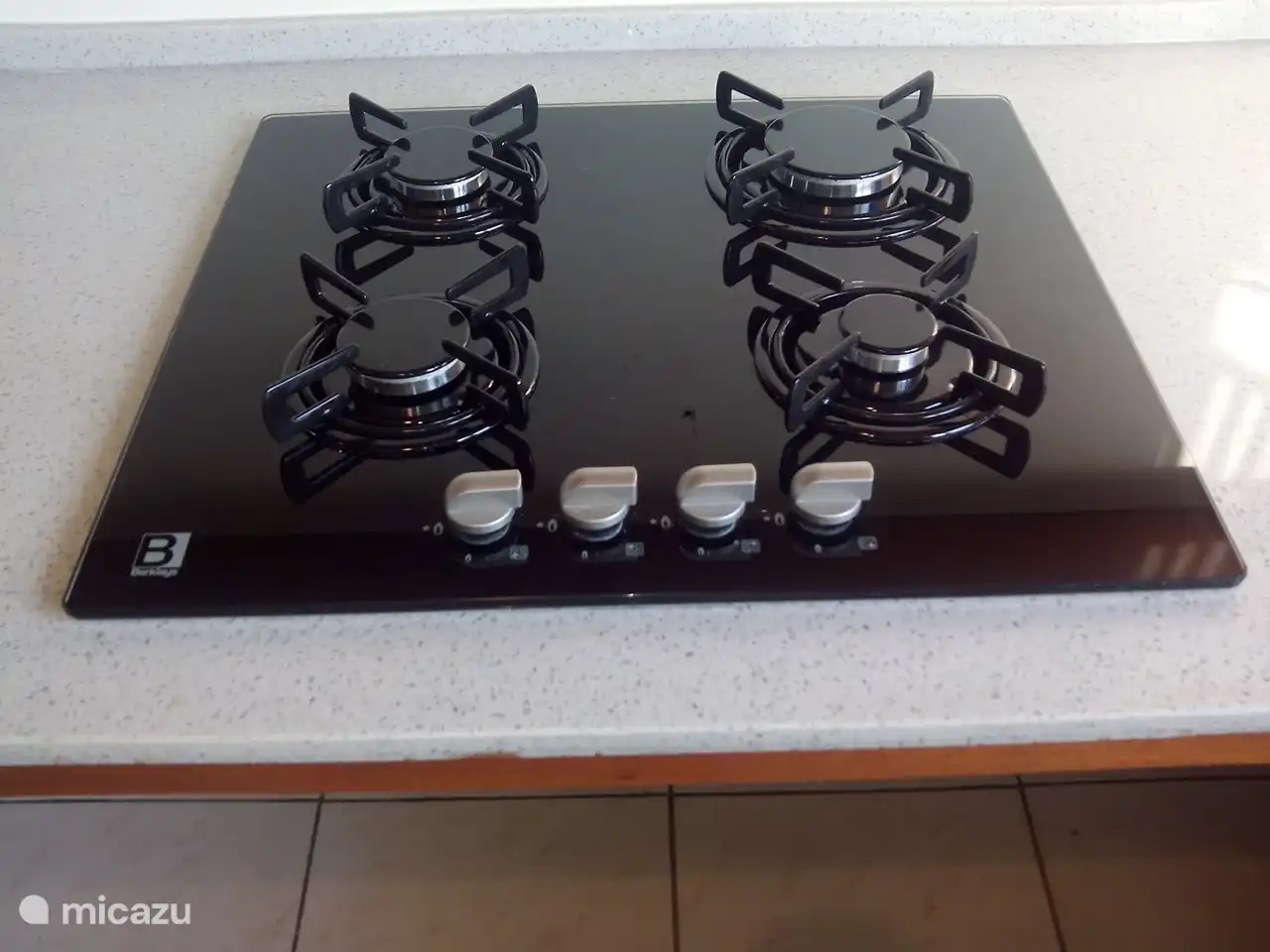 Built-in glass and aluminum cooking area.