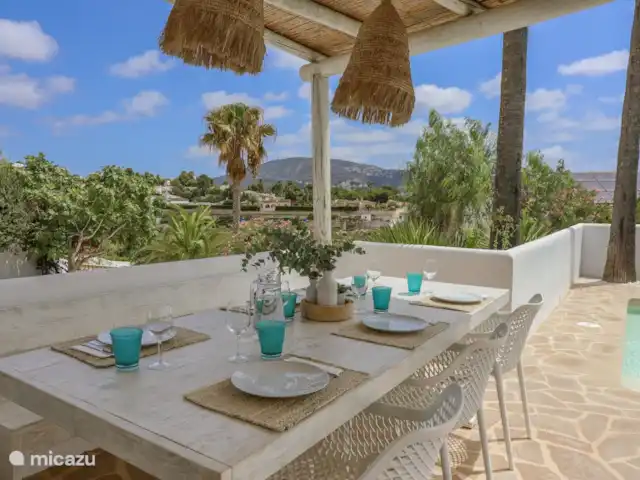 Villa Amigi en España, Costa Blanca, Moraira - villa Terraza cubierta con vistas al mar por un lado y a las montañas por el otro