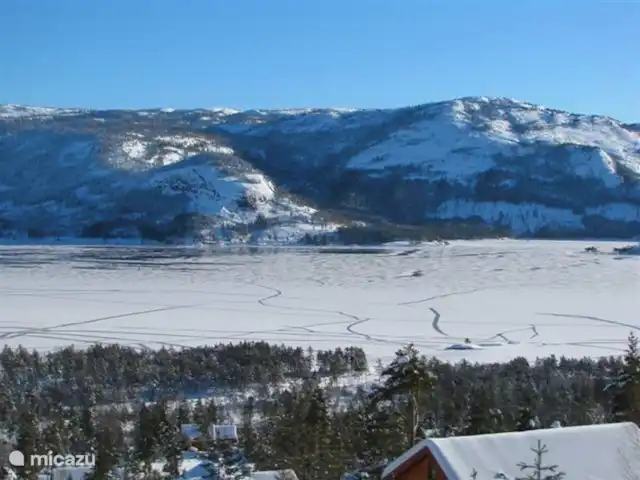 Location de Vacances Norvège, Telemark, Treungen, cabane en bois / lodge - Nisserzicht Vue de la maison sur le Nissermeer gelé
